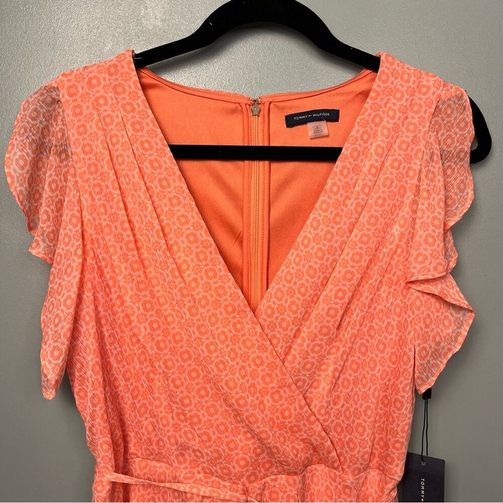NWT Tommy Hilfiger Ruffle Sleeve Wrap Style Dress Coral Size 8 - Picture 3 of 14